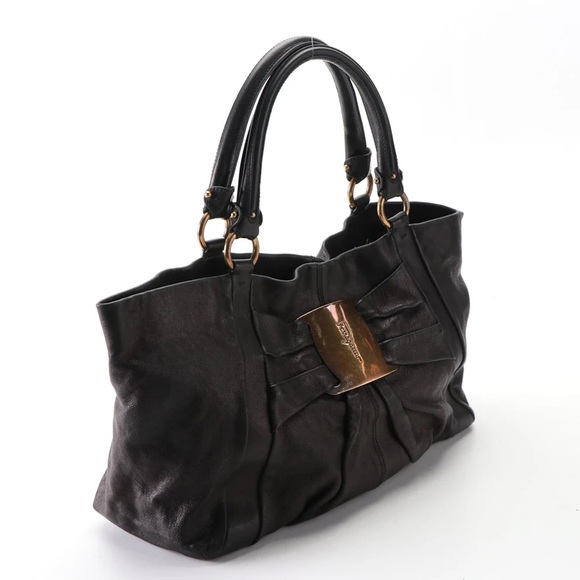 Salvatore Ferragamo Vara Bow Pleated Soft Tote in Leather - Picture 3 of 9